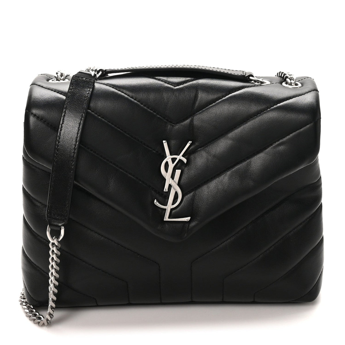 Calfskin Y Quilted Monogram Small Loulou Chain Satchel Black Black