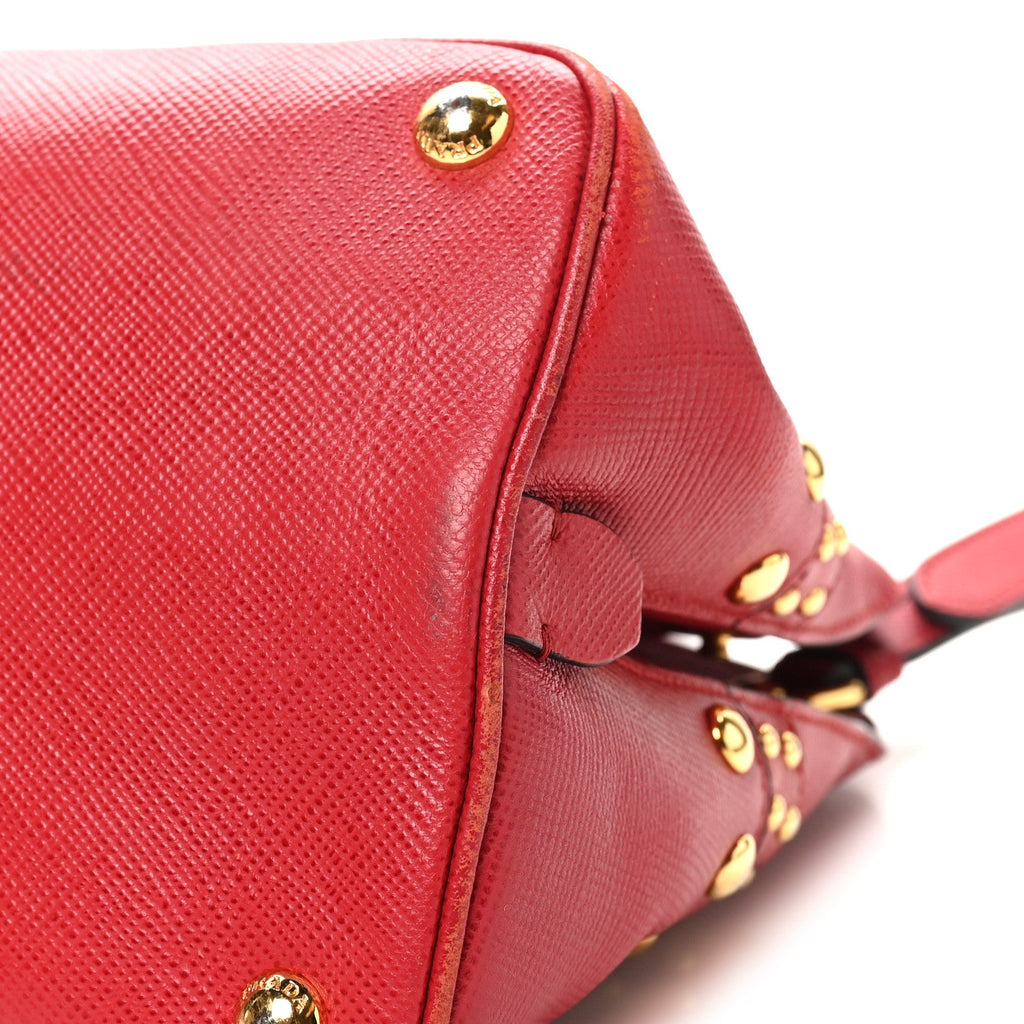 Saffiano Studded Bijou Tote Red