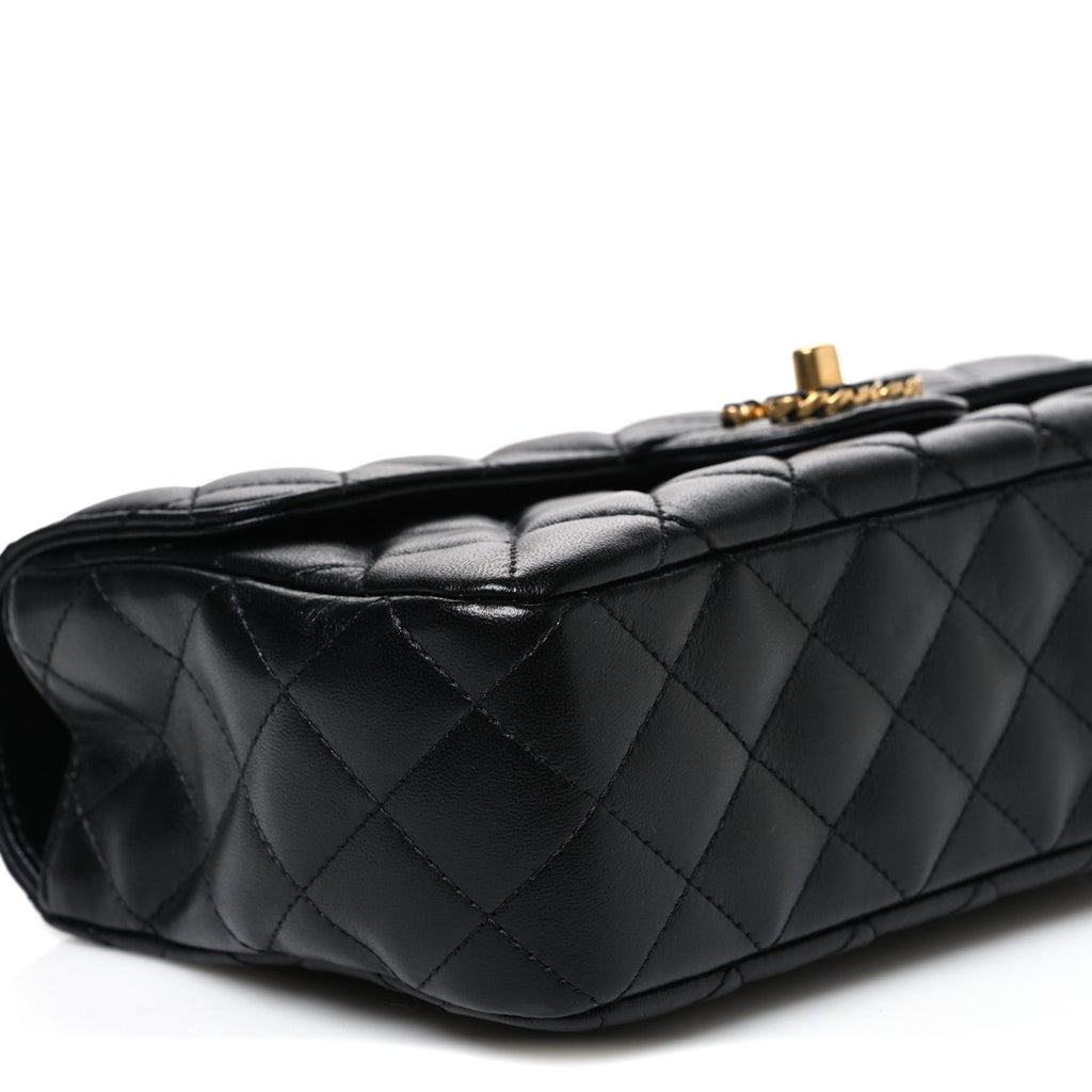 Lambskin Quilted Small Strass On Top Flap Bag Black