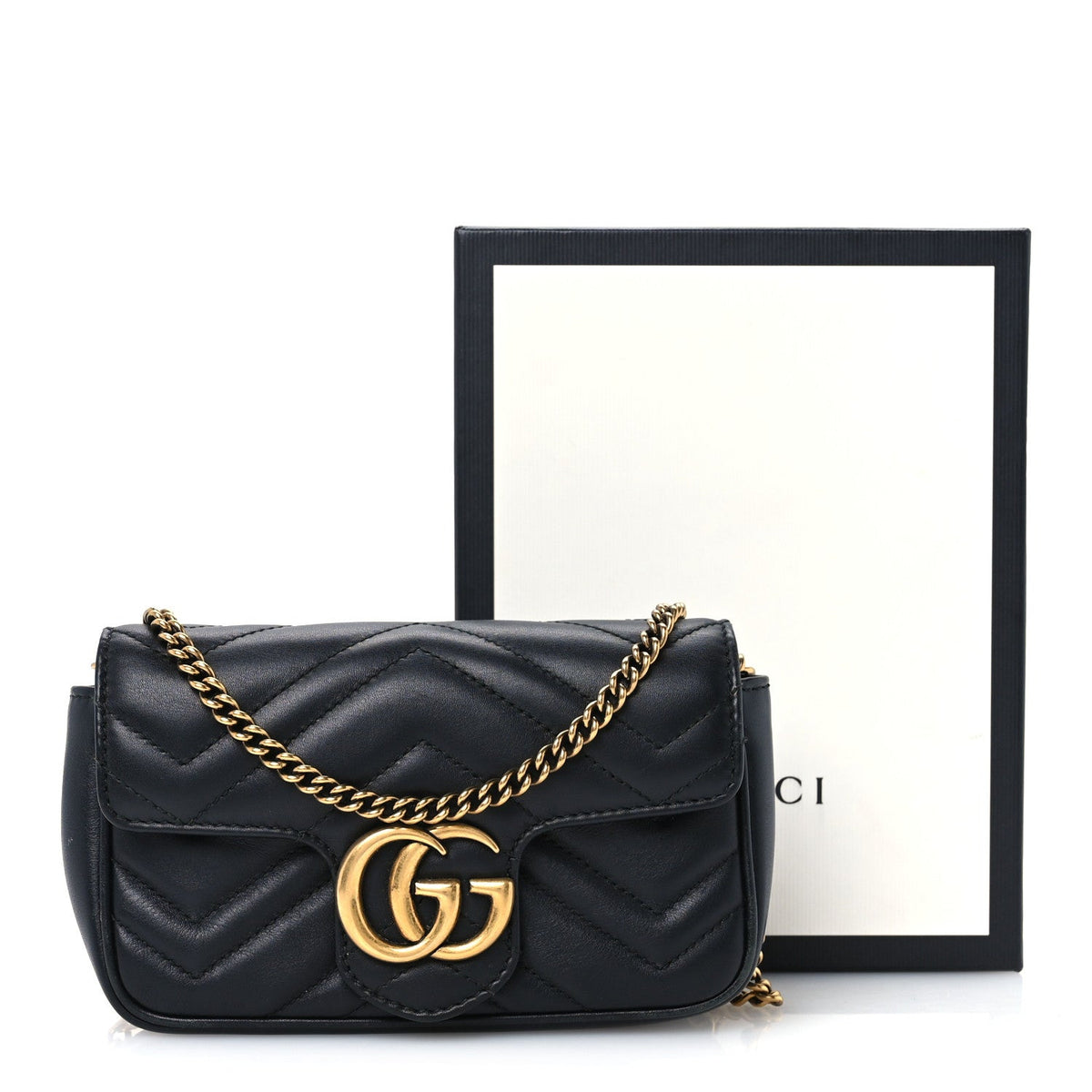 Calfskin Matelasse Super Mini GG Marmont Shoulder Bag Black