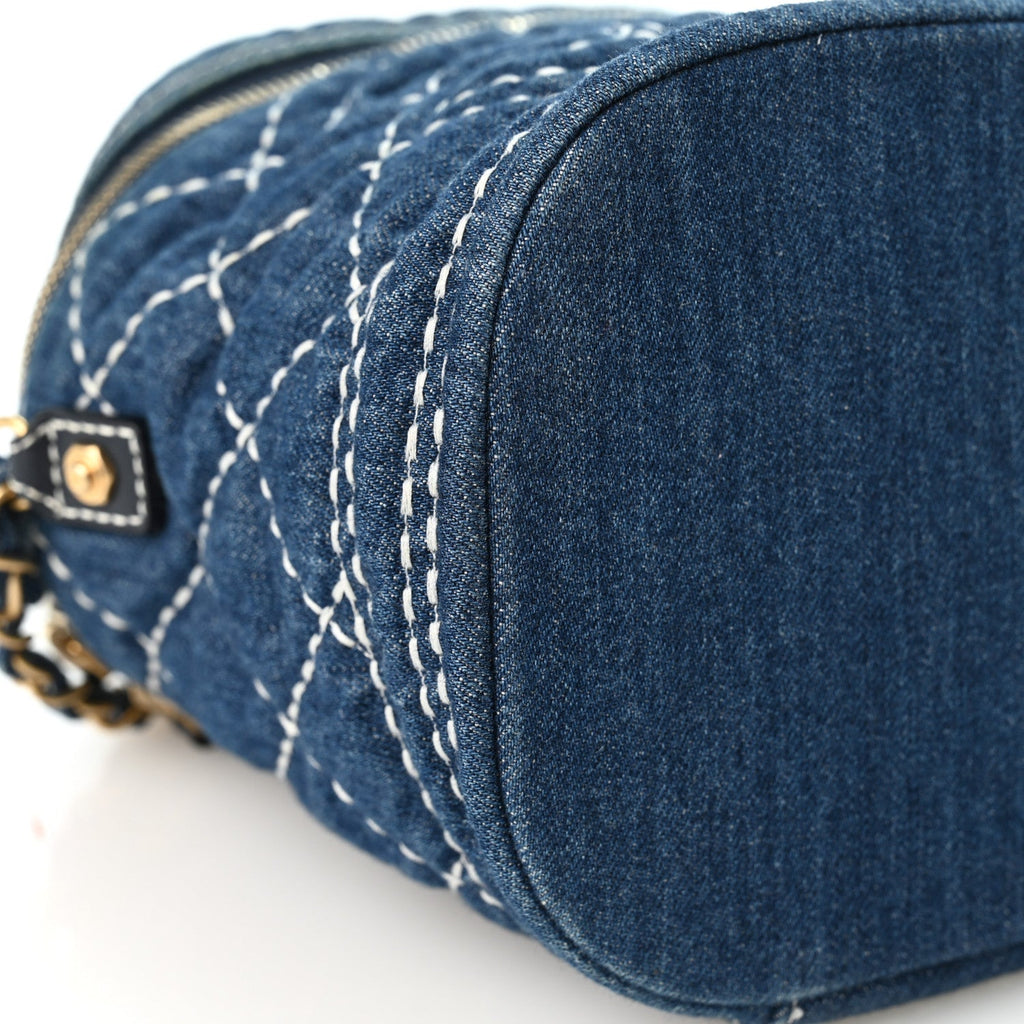 Denim Quilted Denim Trip Vanity Cosmetic Case Blue