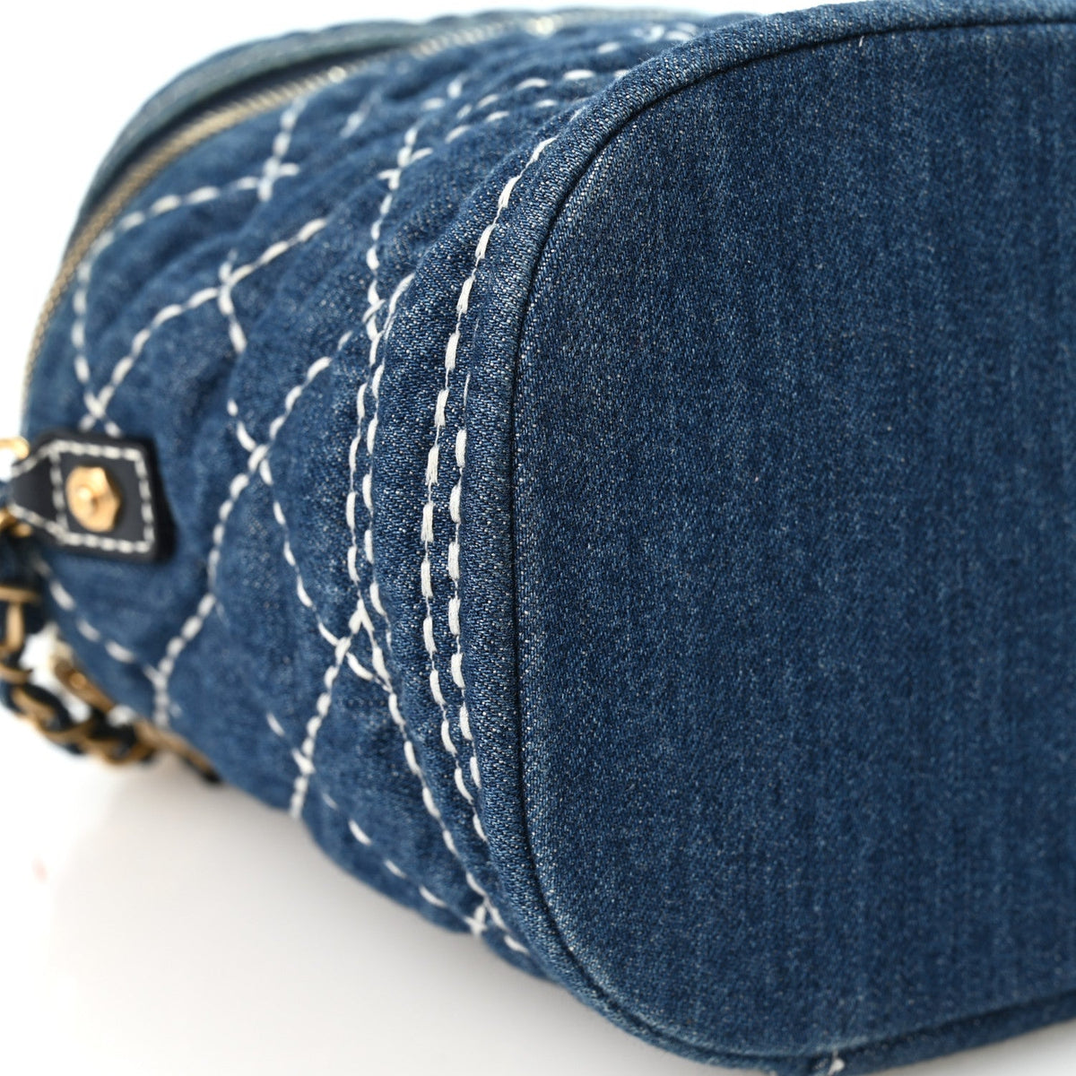 Denim Quilted Denim Trip Vanity Cosmetic Case Blue