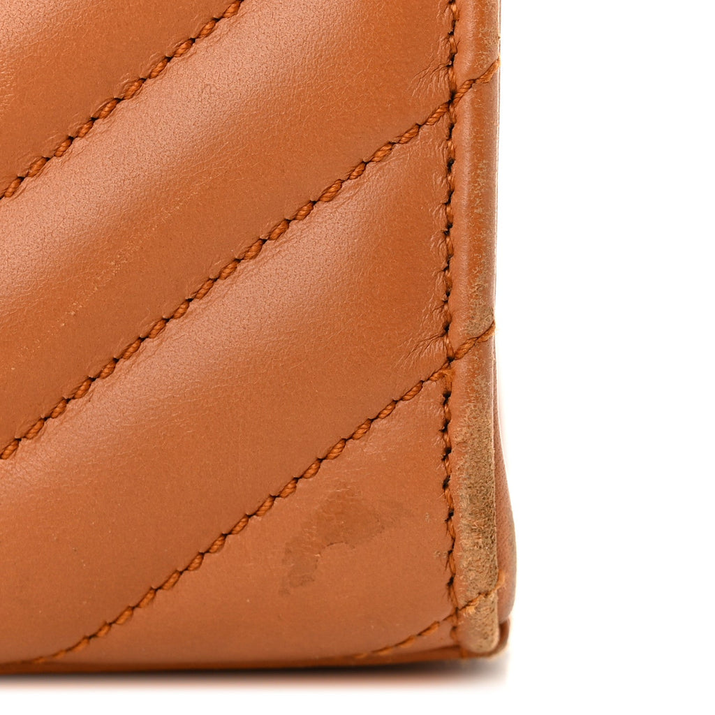 Smooth Calfskin Matelasse Chevron Large Monogram Satchel Brown