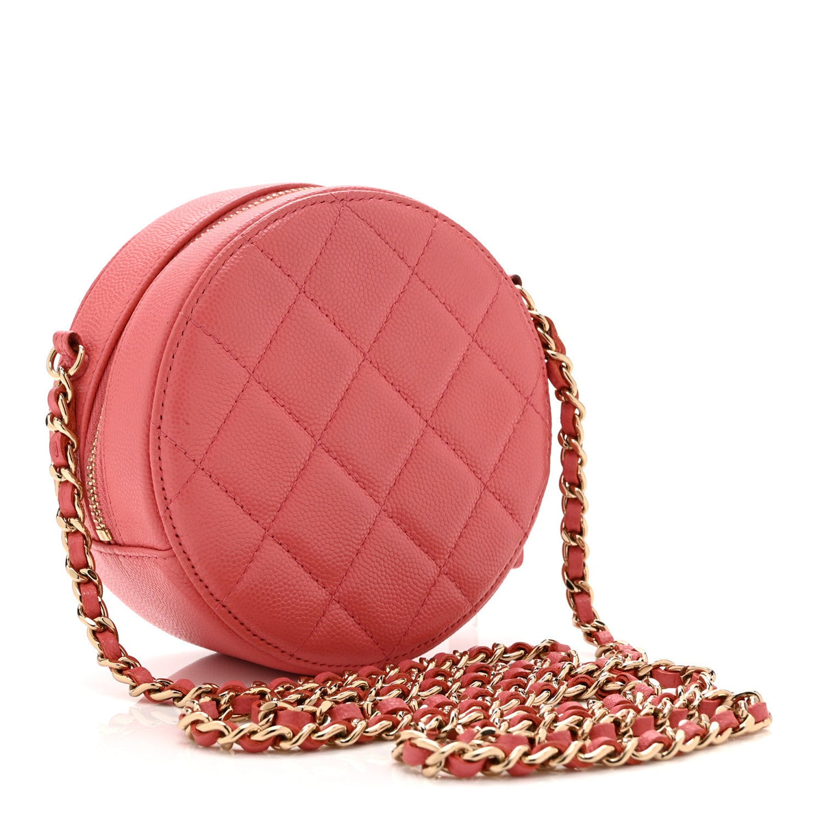 Caviar Quilted Round Clutch With Chain Pink