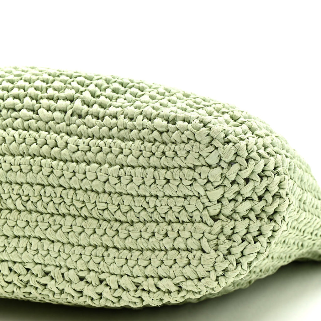 Yarn Raffia Effect Crochet Small Logo Tote Acqua