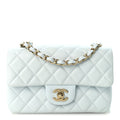 Lambskin Quilted Mini Rectangular Flap Light Blue
