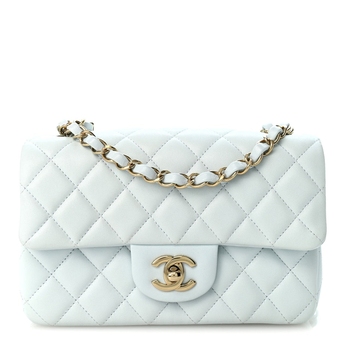 Lambskin Quilted Mini Rectangular Flap Light Blue