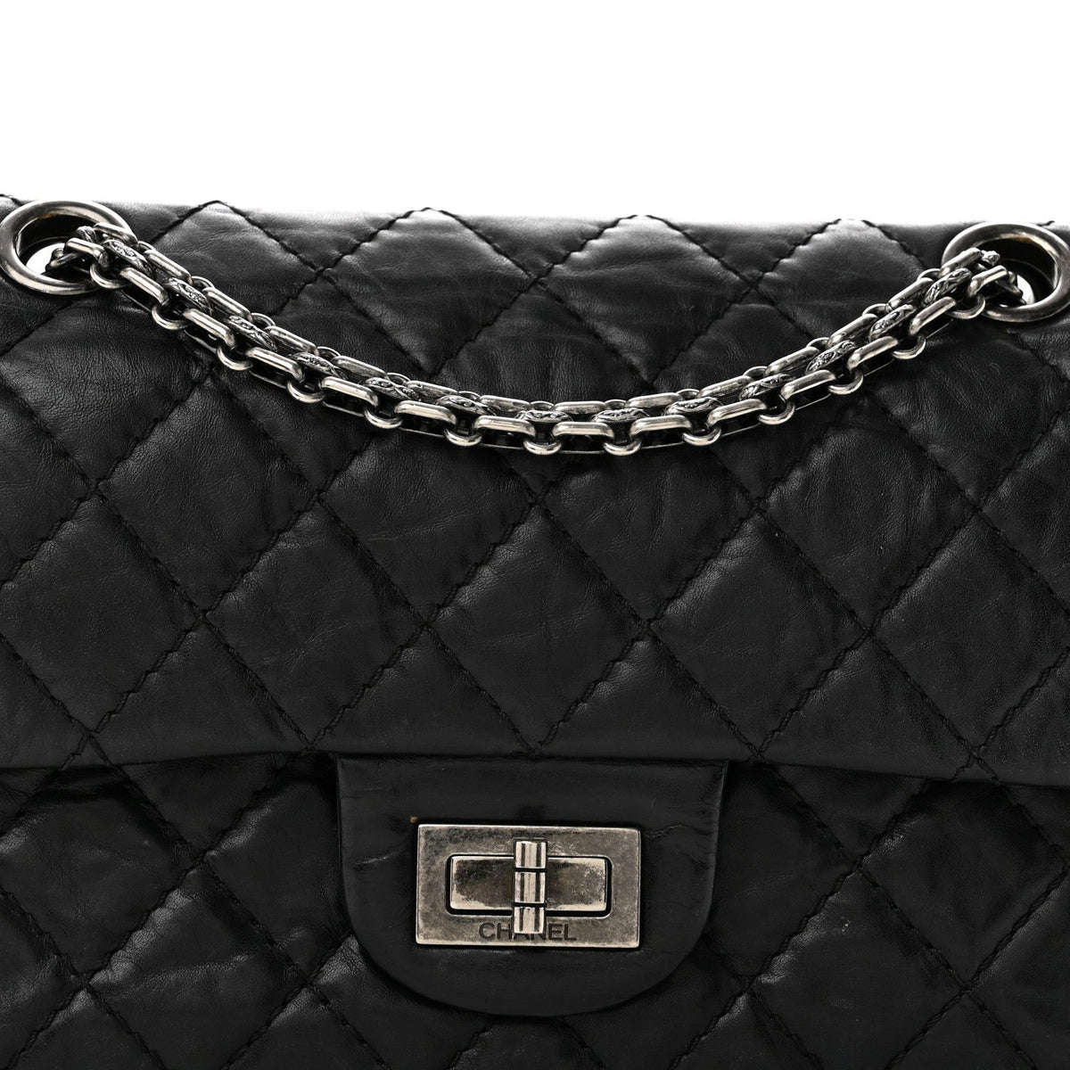 Aged Calfskin Quilted 2.55 Reissue Mini Flap Black