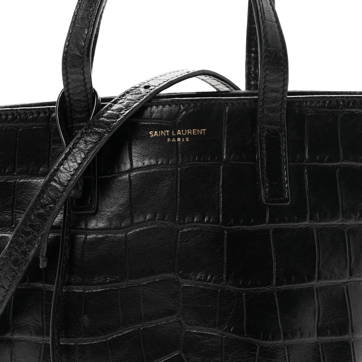 Calfskin Crocodile Embossed Paris Mini Toy Shopper Tote Black