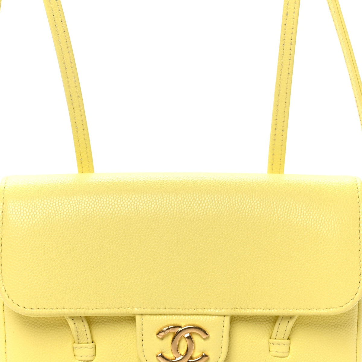 Shiny Caviar Mini Preppy Coco Shoulder Bag Light Yellow