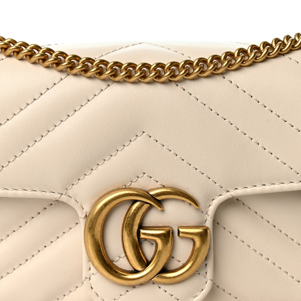 Calfskin Matelasse Super Mini GG Marmont Shoulder Bag White