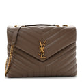 Calfskin Y Quilted Monogram Medium Loulou Chain Satchel Dark Beige
