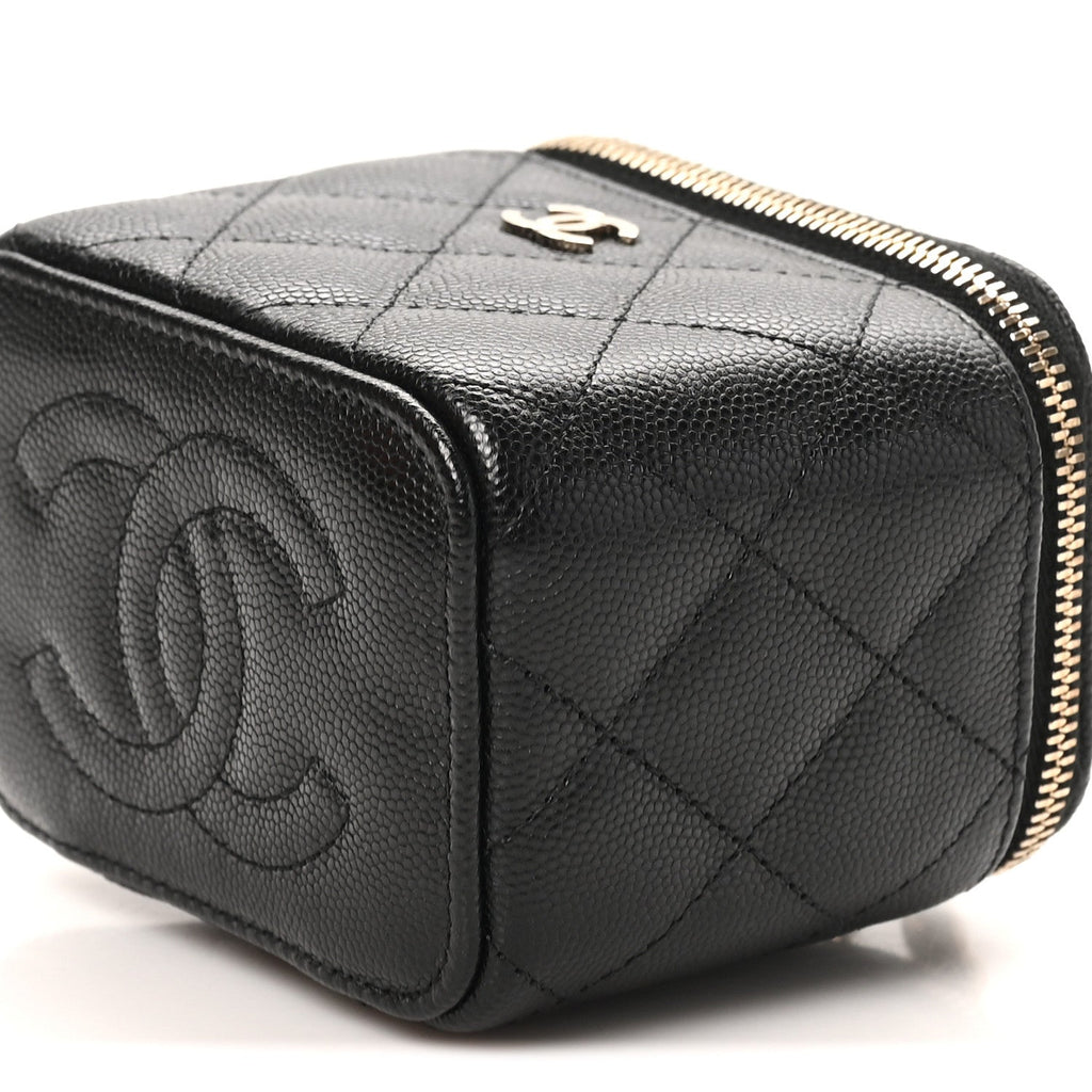 Caviar Quilted Mini Vanity Case With Chain Black