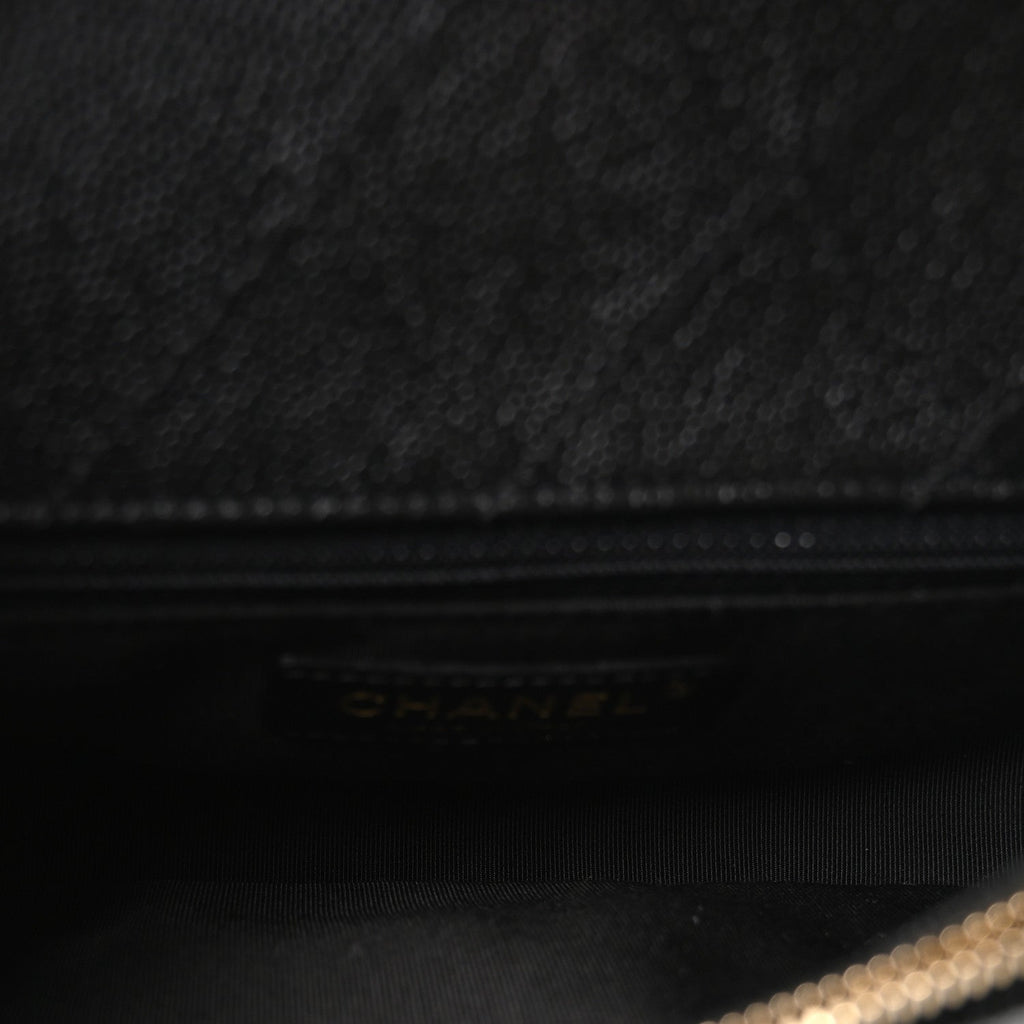 Lambskin Caviar Lovely Chains Flap Shoulder Bag Ivory Black