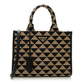 Jacquard Saffiano Triangolo Symbole Embroidered Small Tote Black Corda