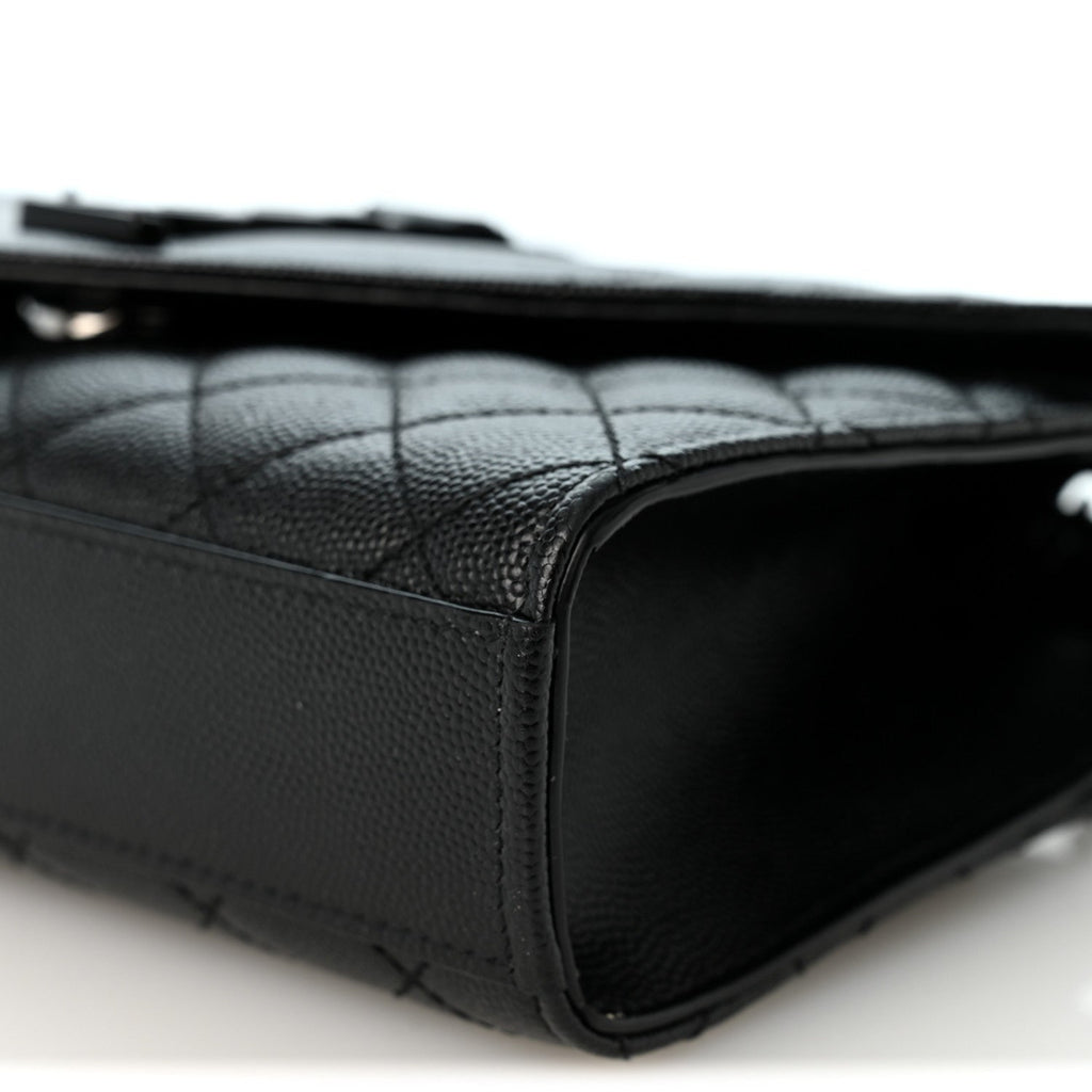 Grain De Poudre Textured Mixed Matelasse Triquilt Small Monogram Monochrome Satchel Black