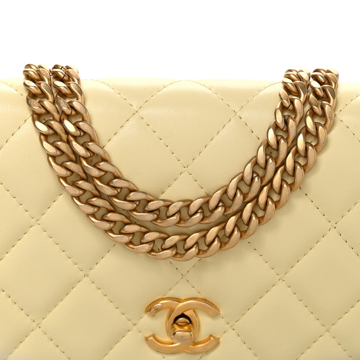 Lambskin Quilted CC Camellia Crush Wallet on Chain WOC Light Yellow