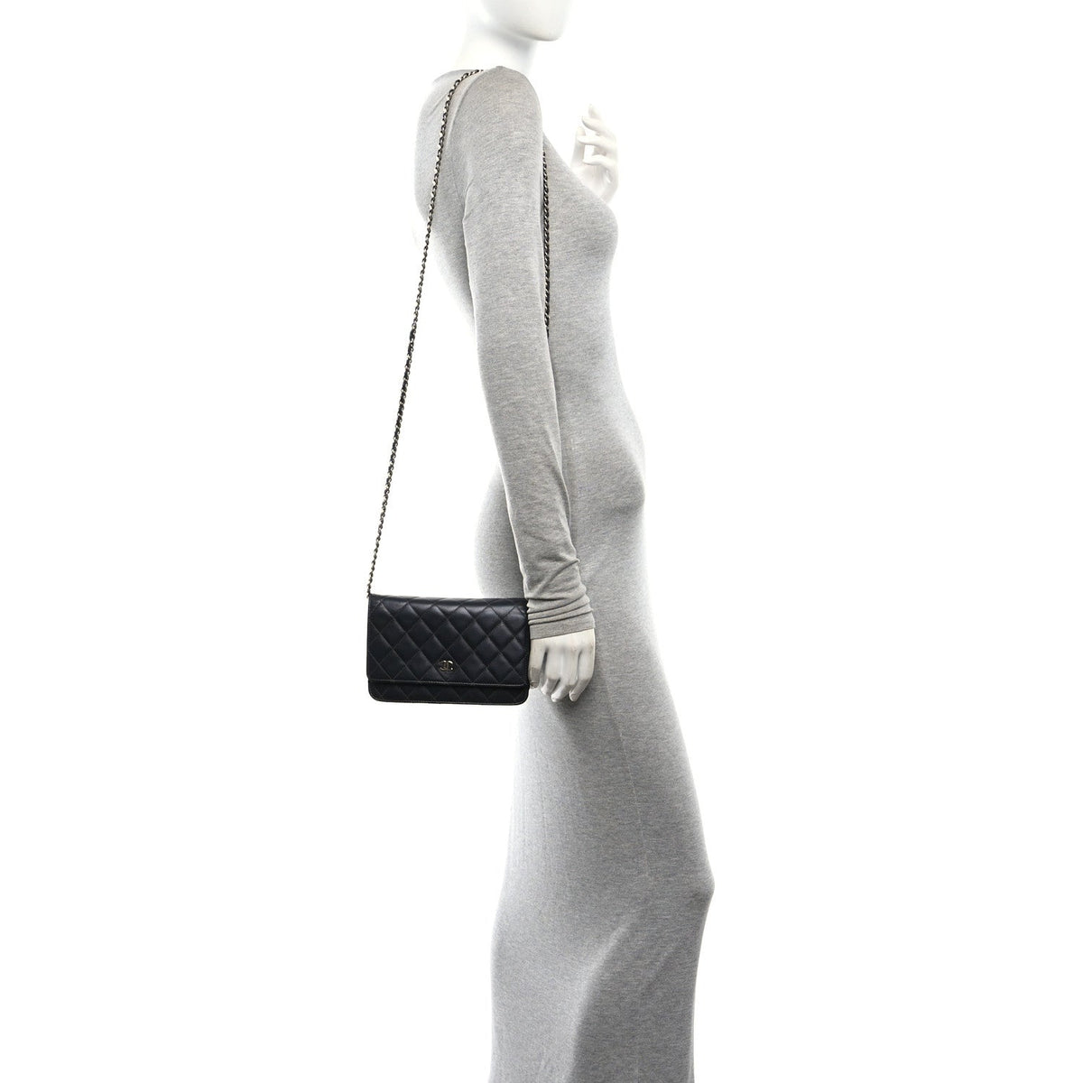 Lambskin Quilted Wallet On Chain WOC Black