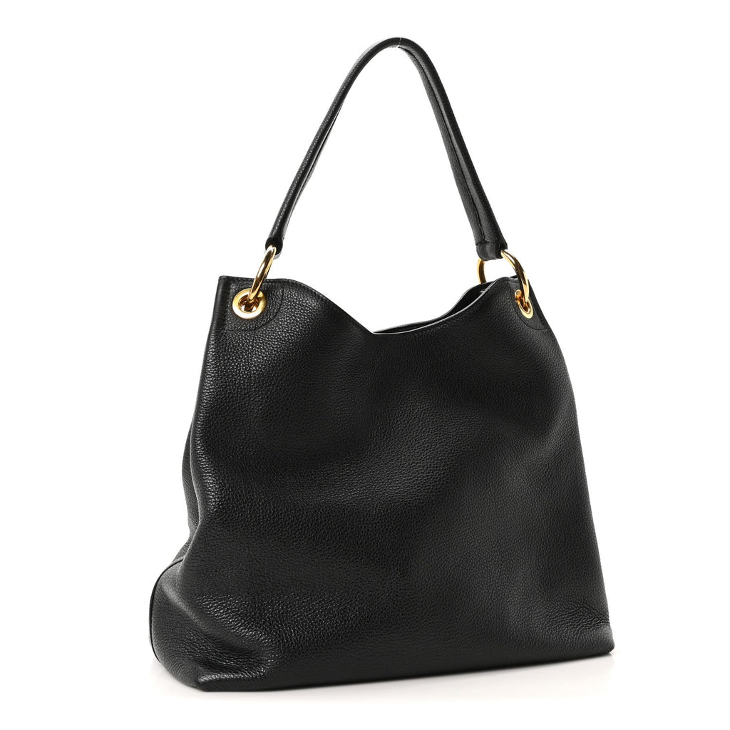 Vitello Phenix Embossed Logo Hobo Black