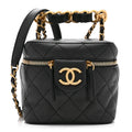 Calfskin Quilted Small Vanity Case With Chain Black