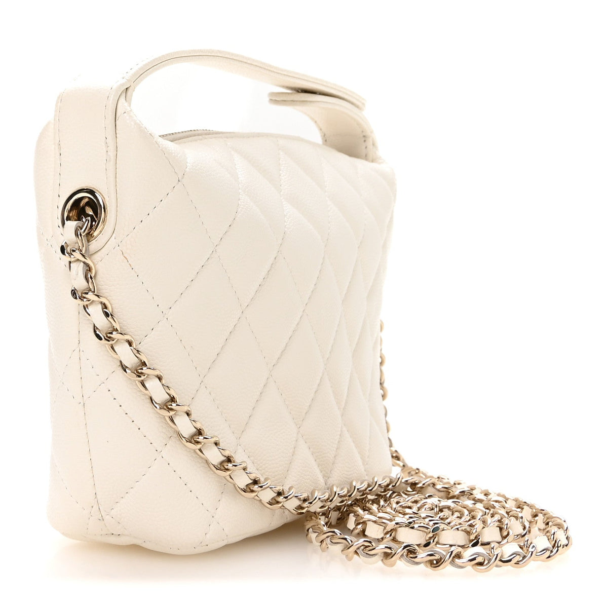 Caviar Quilted Hobo Clutch With Chain White