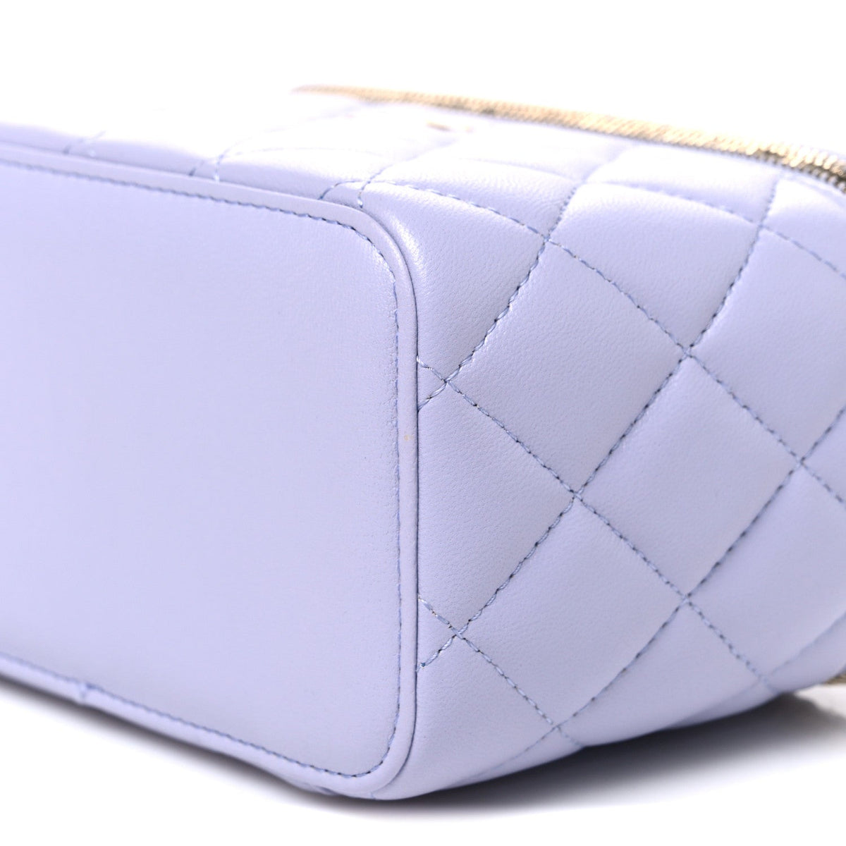 Lambskin Quilted Small Top Handle Vanity Case With Chain Light Purple