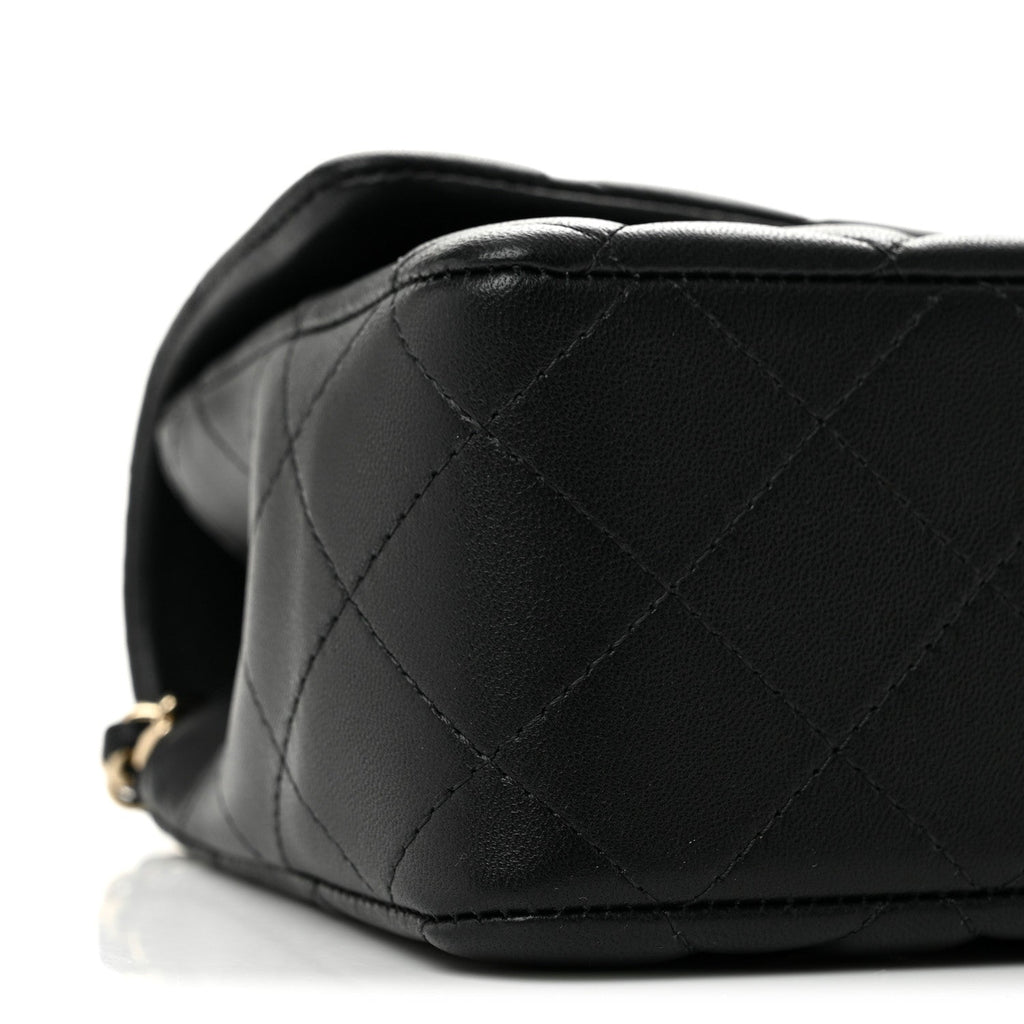 Lambskin Quilted Top Handle East West Flap Black