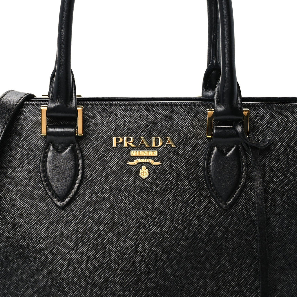 Saffiano Soft Calfskin Small Zippered Tote Black