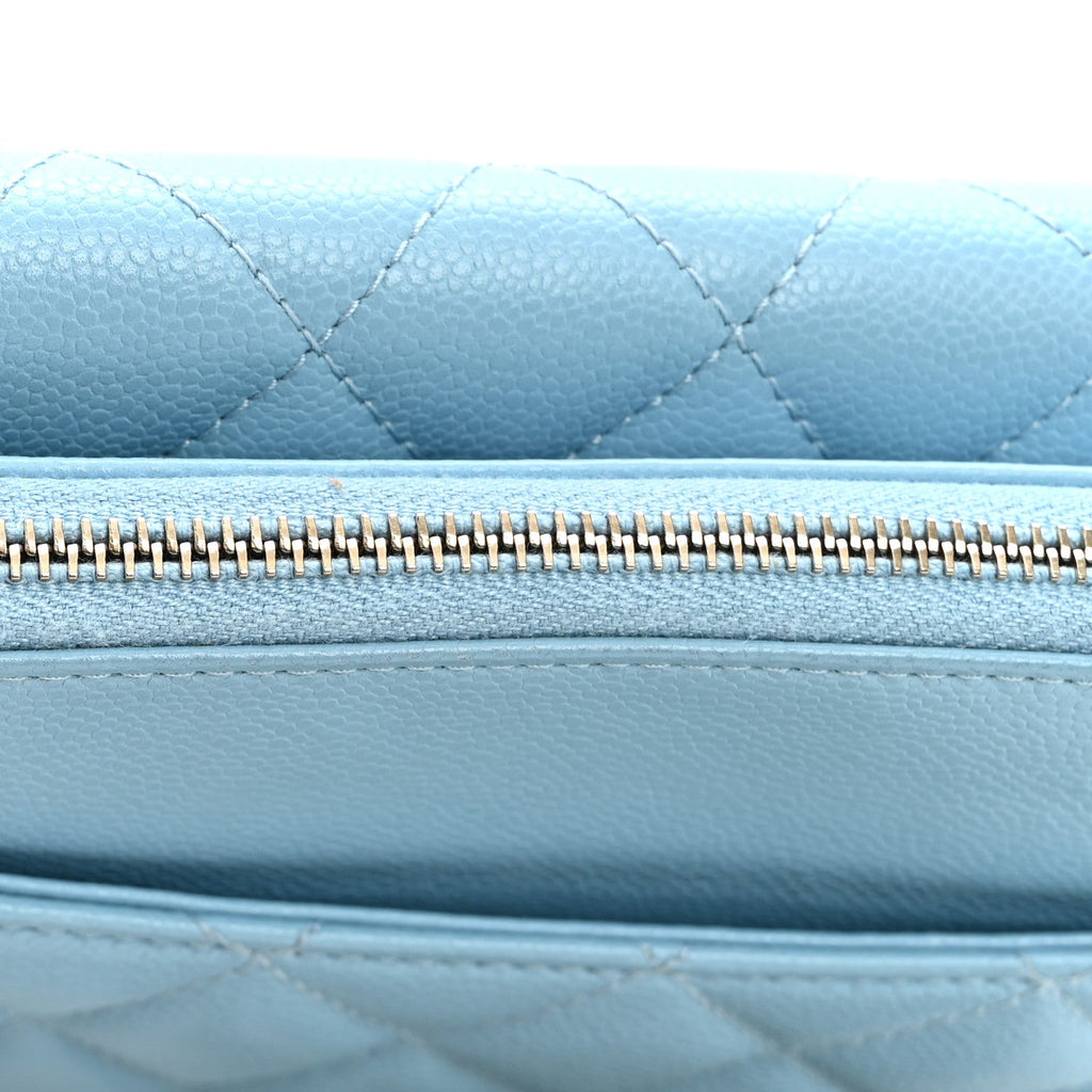 Caviar Quilted Flap Phone Holder With Chain Light Blue