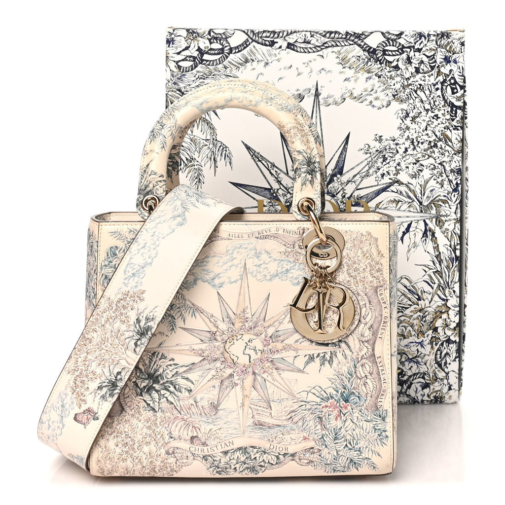 Calfskin Reve d'Infini Print Medium Lady Dior White Multicolor