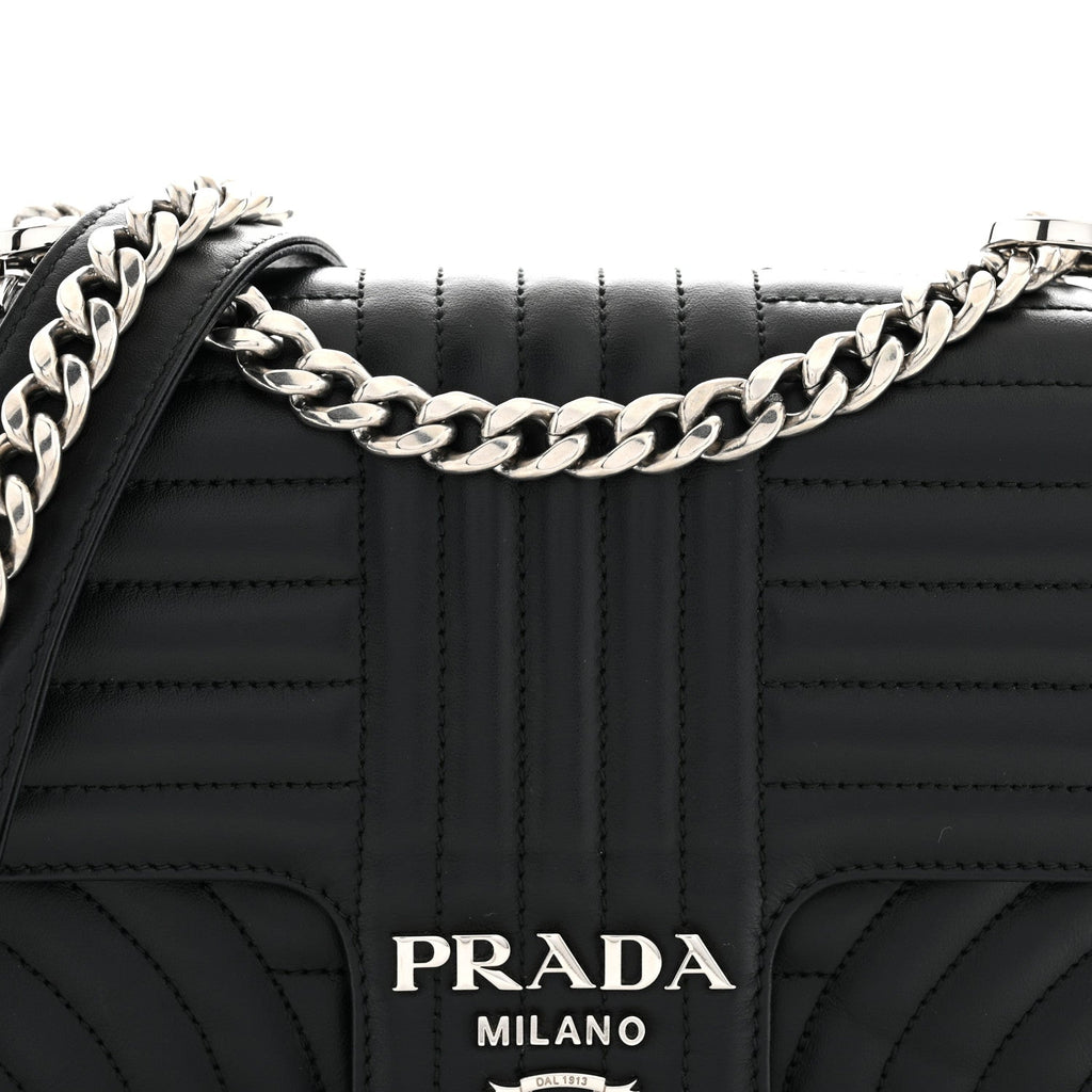 Soft Calfskin Impunture Diagramme Medium Chain Flap Shoulder Bag Black