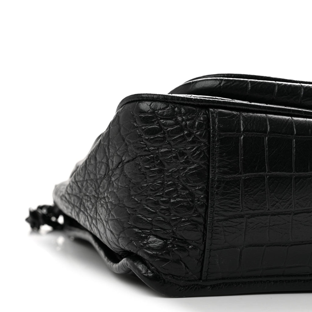Crocodile Embossed Lambskin Monogram Medium Niki Chain Satchel Black