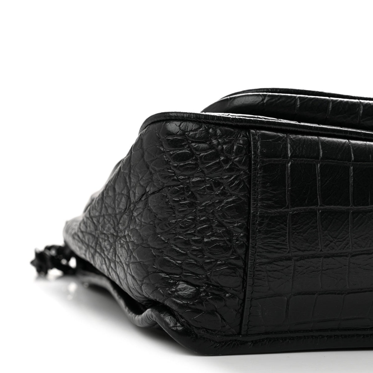 Crocodile Embossed Lambskin Monogram Medium Niki Chain Satchel Black
