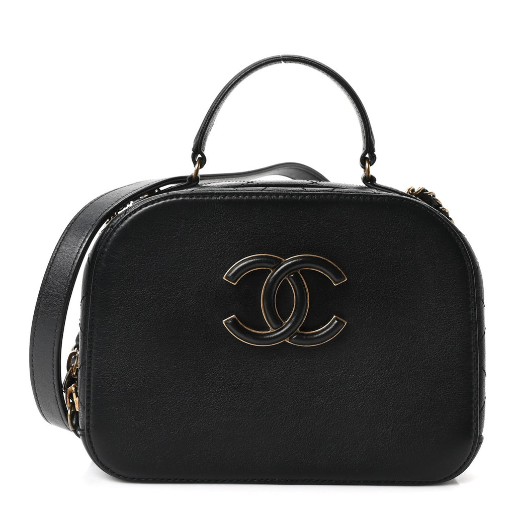Shiny Calfskin Goatskin Small Coco Curve Vanity Bag Black