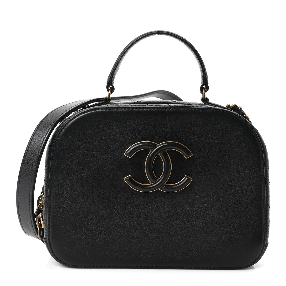 Shiny Calfskin Goatskin Small Coco Curve Vanity Bag Black
