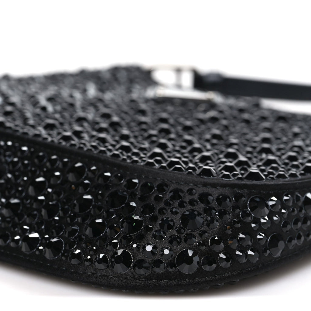 Satin Crystal Cleo Adjustable Strap Shoulder Bag Black