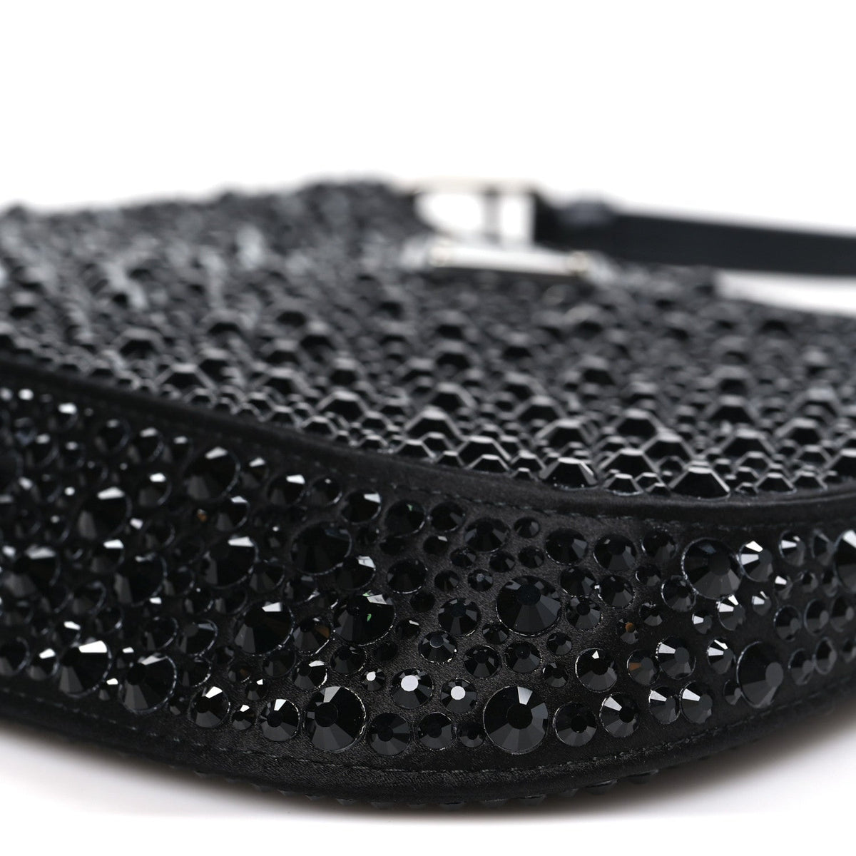 Satin Crystal Cleo Adjustable Strap Shoulder Bag Black