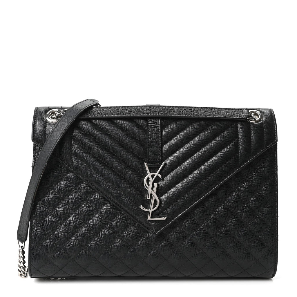 Grain De Poudre Textured Mixed Matelasse Large Triquilt Monogram Satchel Black