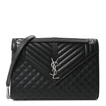 Grain De Poudre Textured Mixed Matelasse Large Triquilt Monogram Satchel Black