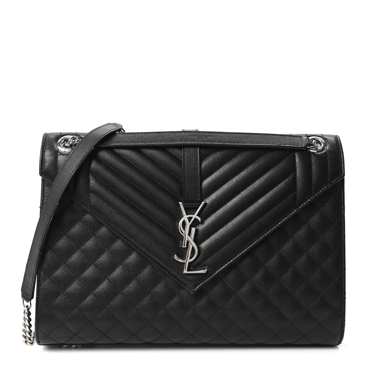 Grain De Poudre Textured Mixed Matelasse Large Triquilt Monogram Satchel Black
