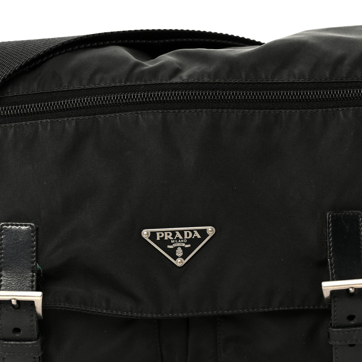 Tessuto Nylon Saffiano Double Buckle Messenger Shoulder Bag Black
