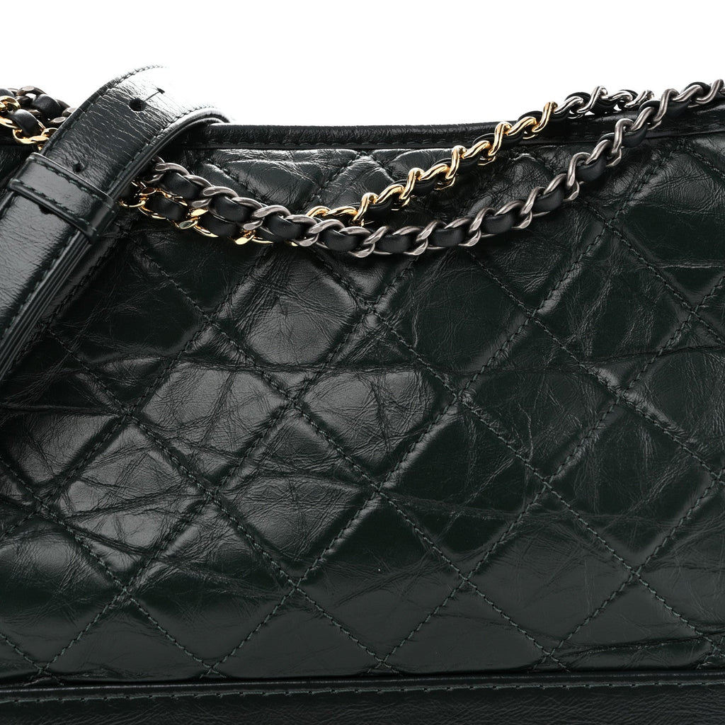 Aged Calfskin Quilted Medium Gabrielle Hobo Green