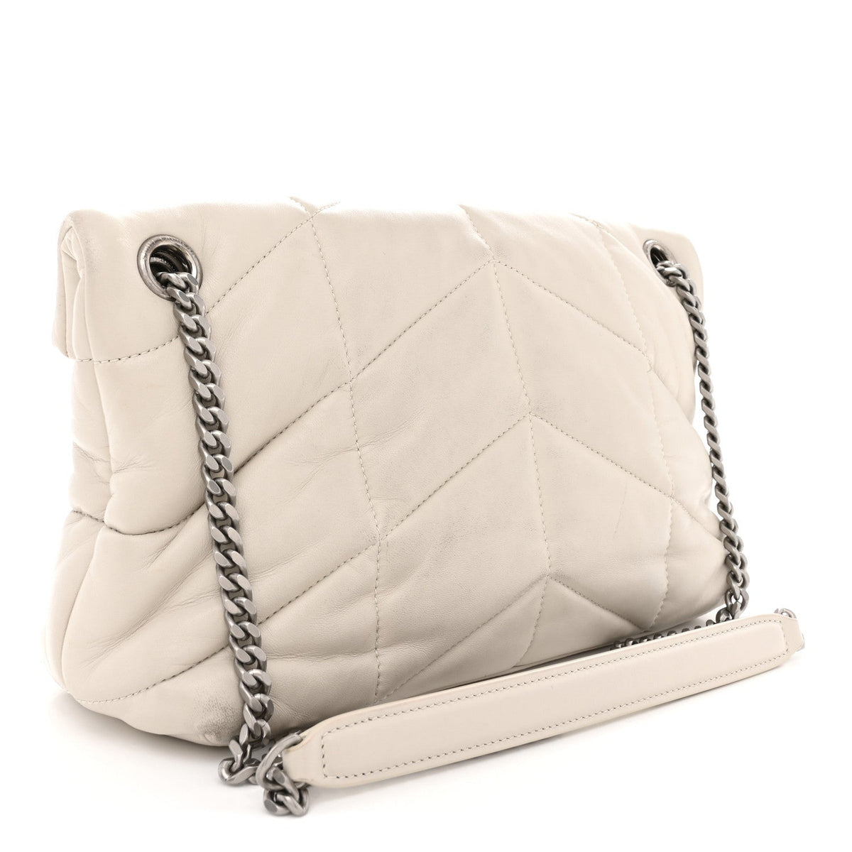 Lambskin Quilted Small Loulou Puffer Monogram Chain Satchel Crema Soft