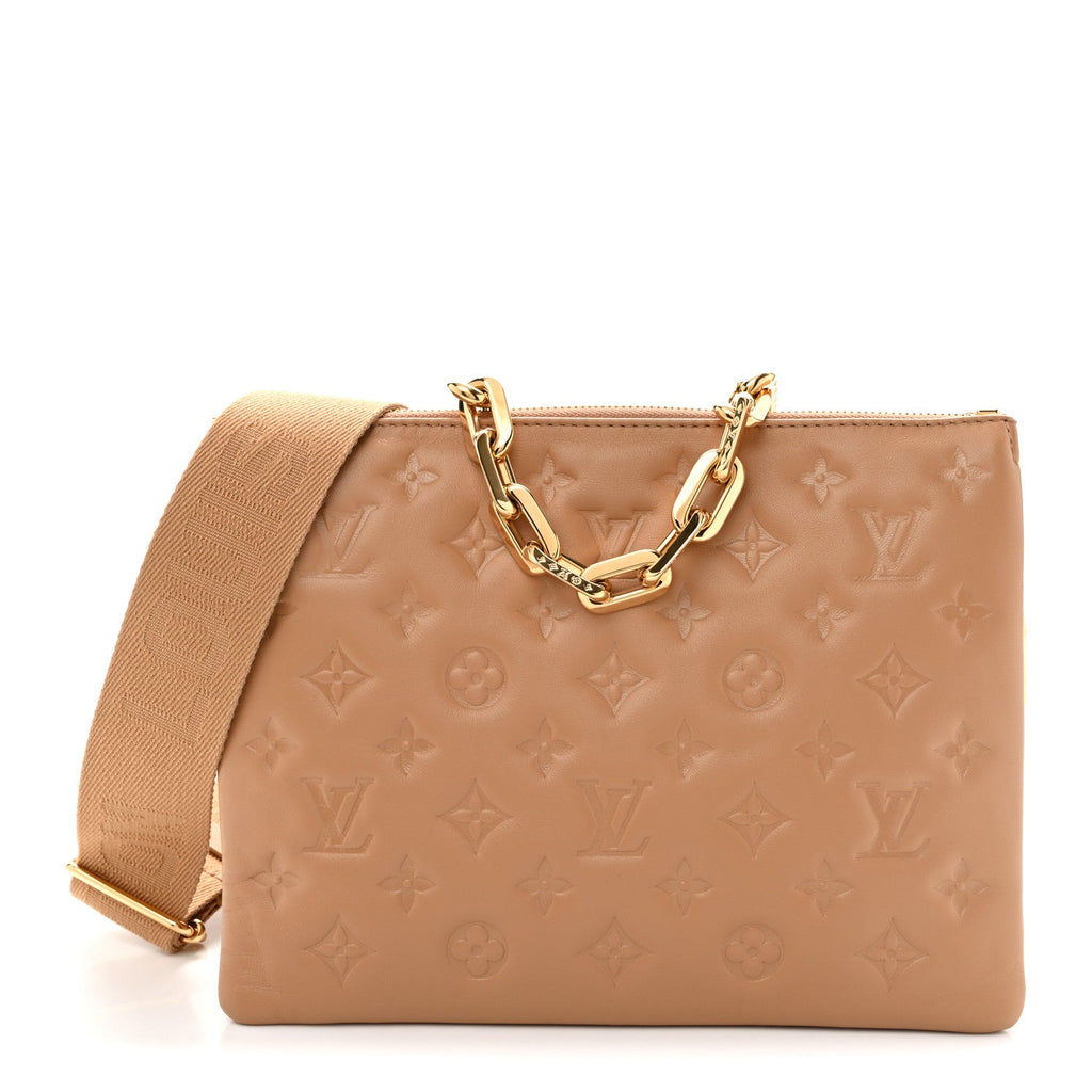 Lambskin Embossed Monogram Coussin PM Camel