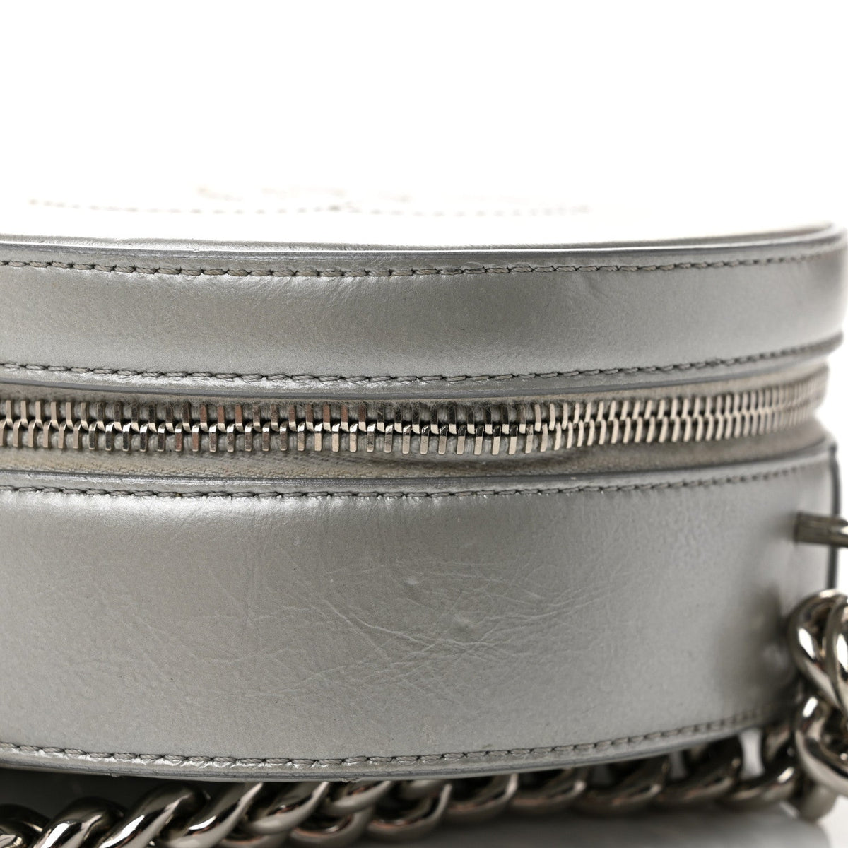Metallic Glazed Calfskin Round As Earth Evening Bag Silver
