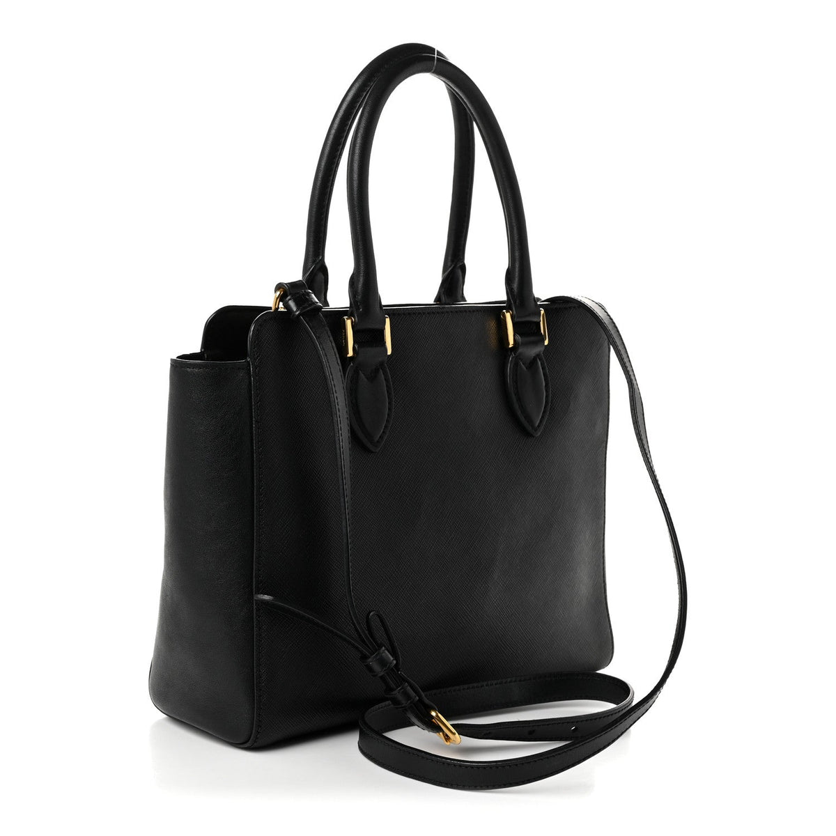 Saffiano Soft Calfskin Small Zippered Tote Black