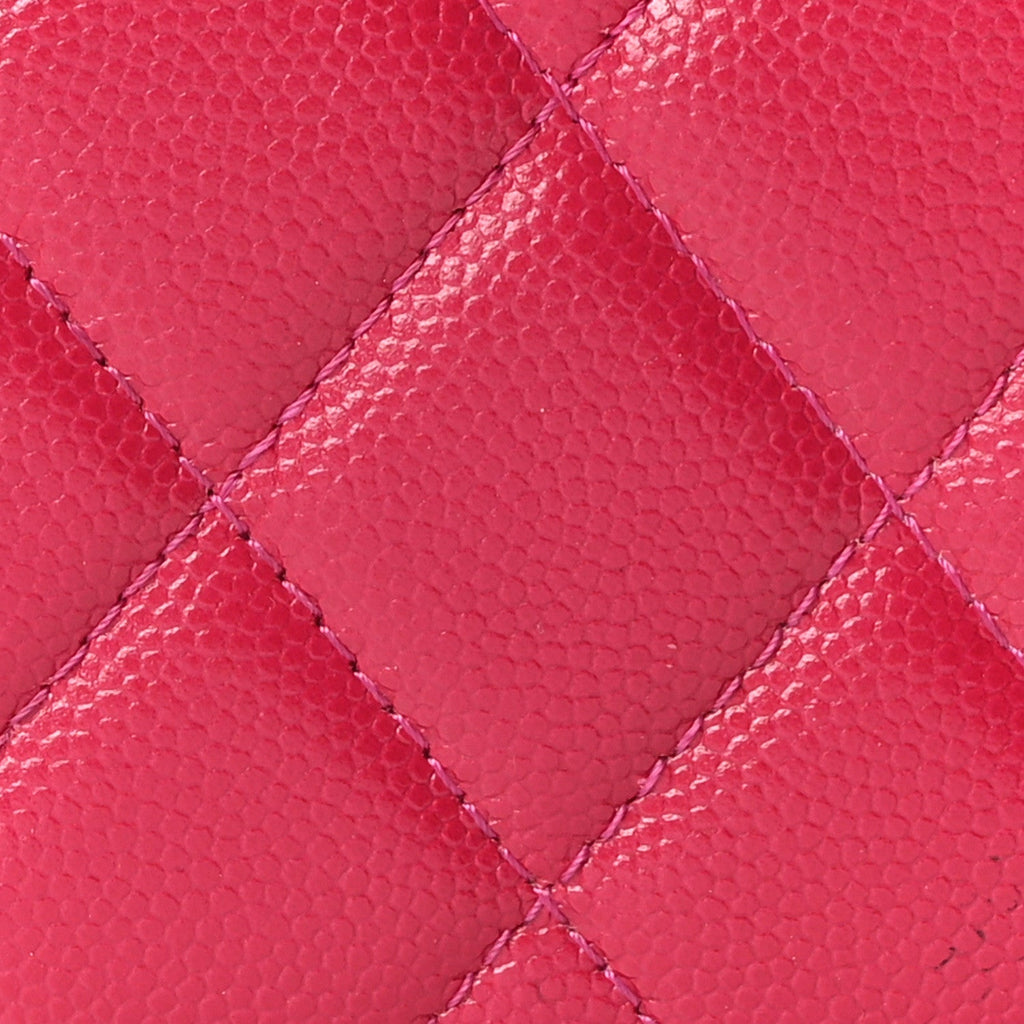 Caviar Quilted Twist Your Buttons Clutch With Chain Fuchsia