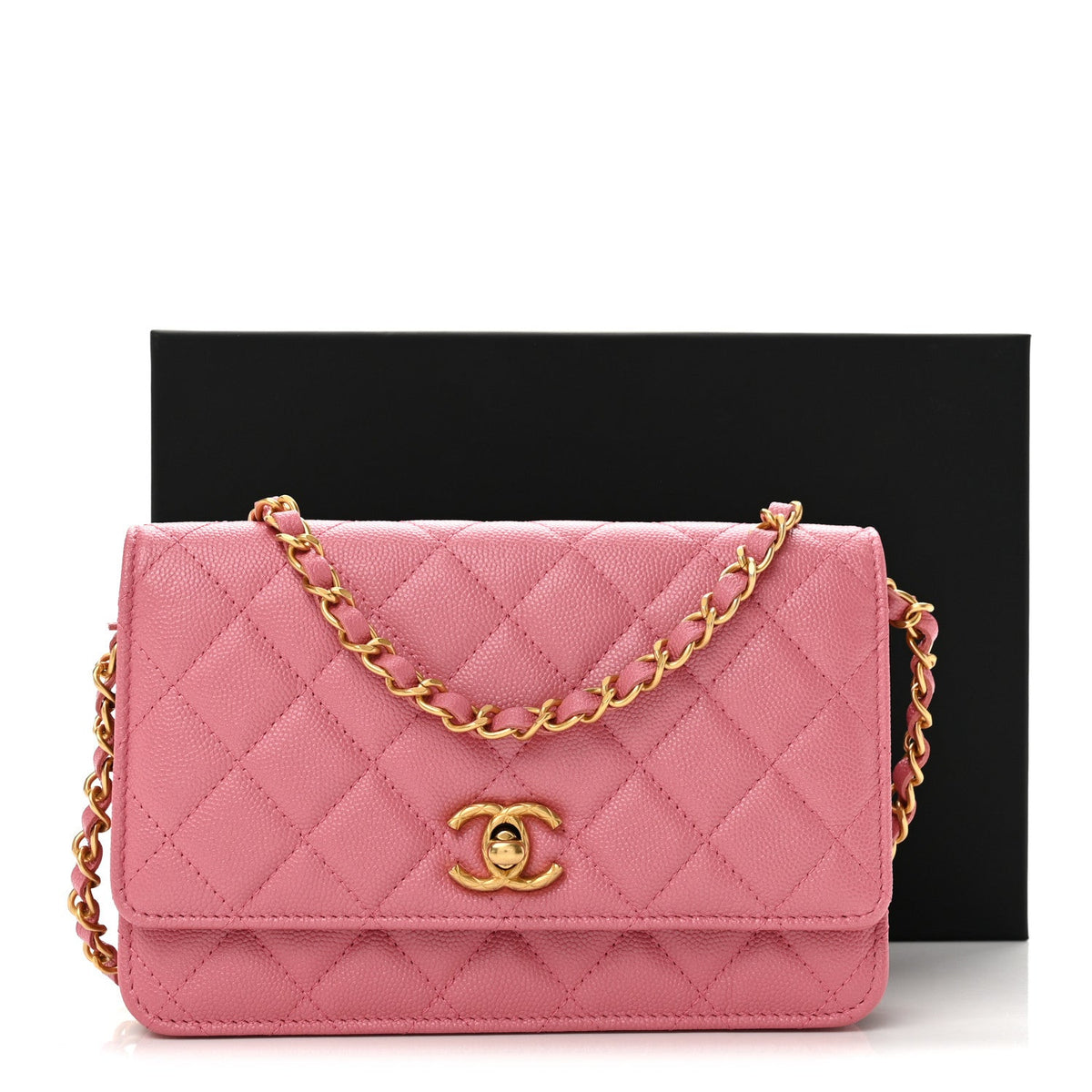 Caviar Quilted CC Turnlock Wallet On Chain WOC Pink