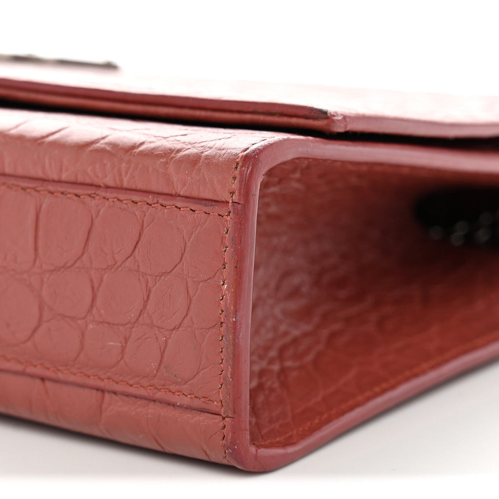 Calfskin Crocodile Embossed Medium Classic Monogram Kate Tassel Satchel Pink