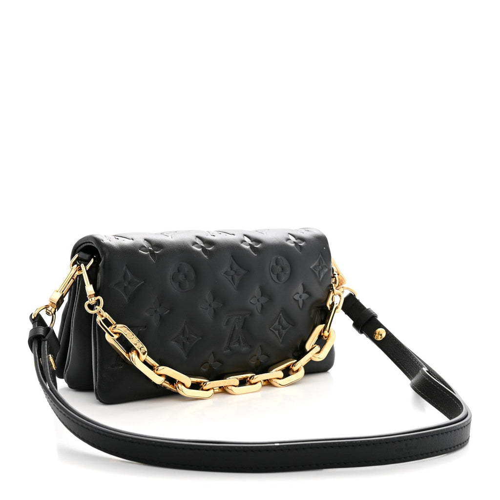 Lambskin Embossed Monogram Pochette Coussin Crossbody Black